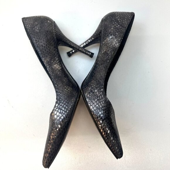 Stuart Weitzman Silver Snake Leather Heels Ladies Size 9,2 M Point Toe High Heel - Picture 7 of 12